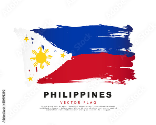 Flag of the Philippines. Blue, red and white brush strokes drawn by hand. Vector illustration on a white background. photo