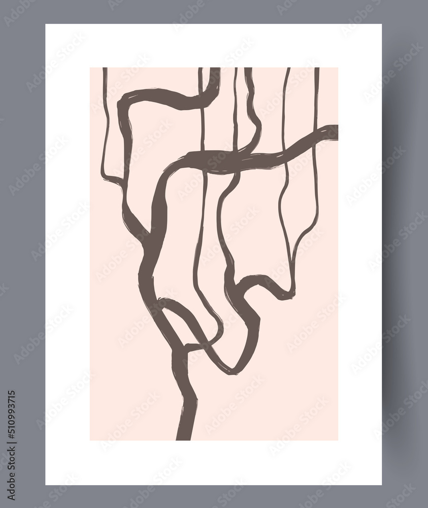 Fototapeta premium Neutral minimalistic art wall posters in boho style. Abstract printable art works for interior design. Vector illustration. 