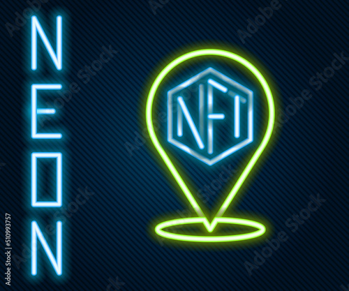 Glowing neon line NFT Digital crypto art icon isolated on black background. Non fungible token. Colorful outline concept. Vector