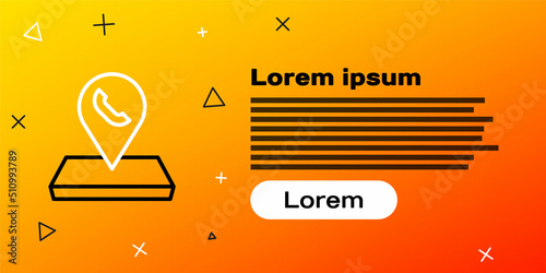 Line Map pointer with telephone or communication icon isolated on yellow background. Call center location. Colorful outline concept. Vector