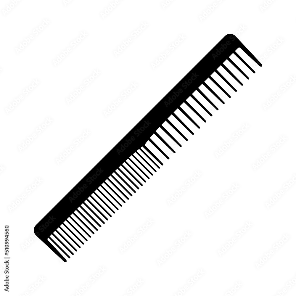 Comb icon. Black silhouette of a comb with different teeth. Individual household item for combing hair. Vector illustration isolated on a white background for design and web. Comb icon. Black silhouette of a comb with different teeth. Individual household item for combing hair. Vector illustration isolated on a white background for design and web.