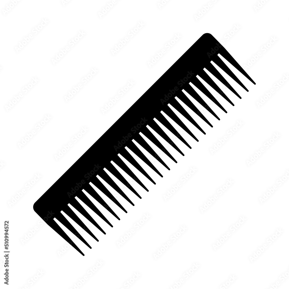 Comb icon. Black silhouette of a comb with large teeth. Individual household item for combing hair. Vector illustration isolated on a white background for design and web.