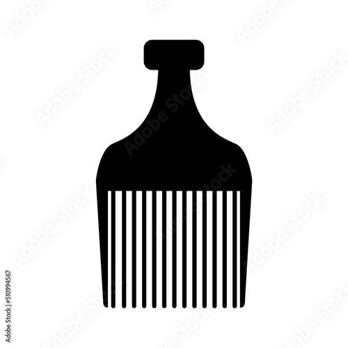 Afro crest icon. Black silhouette of a comb for combing and styling Afro-type hair. Vector illustration isolated on a white background for design and web.