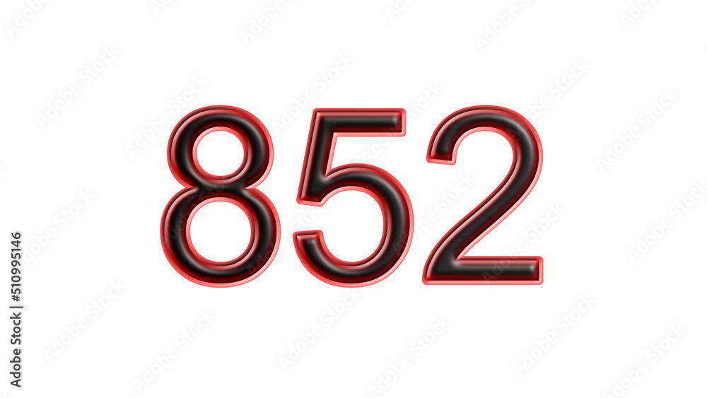 red 852 number 3d effect white background red 852 number 3d effect white background