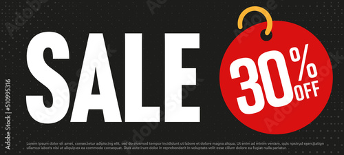 Black sale banner with 30 percent off price tag