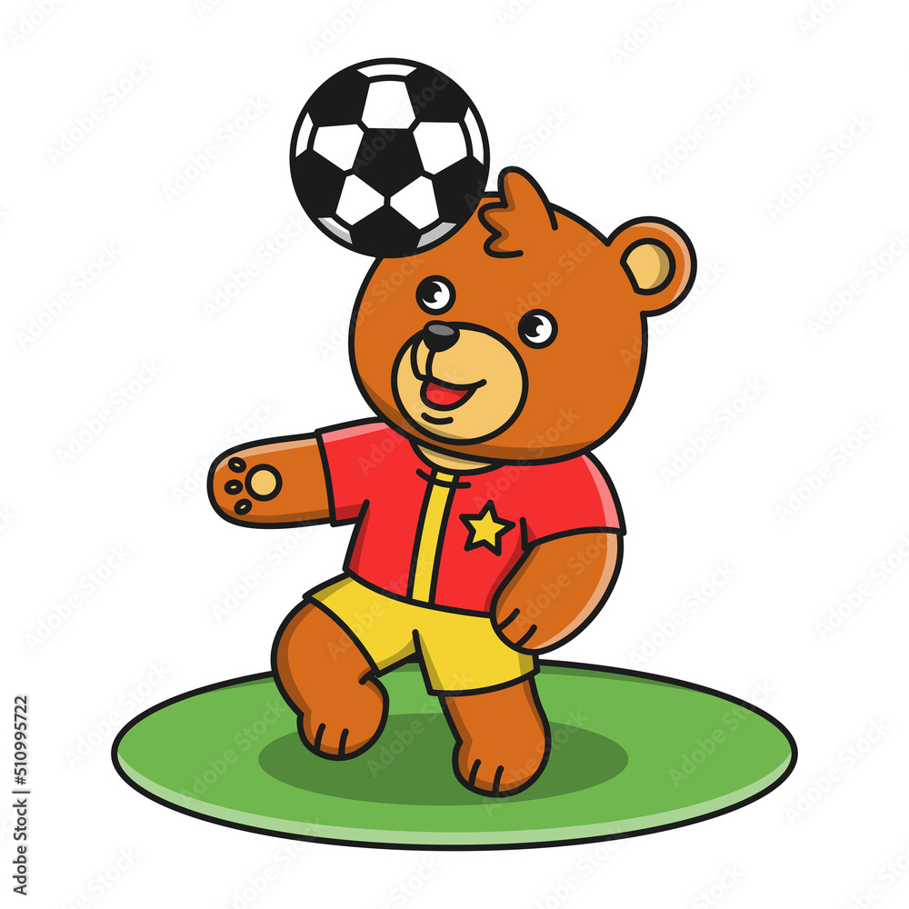 Fototapeta premium Illustration of cartoon bear playing soccer