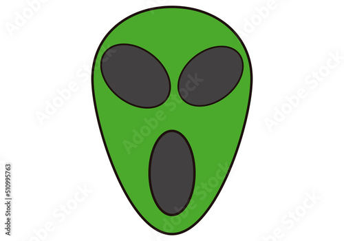 Cara de extraterrestre verde en fondo blanco.