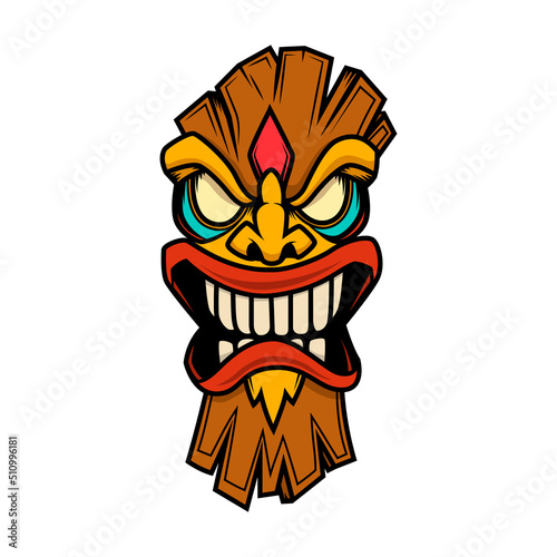 Illustration of tiki idol. Design element for poster, card, banner, emblem, sign. Vector illustration