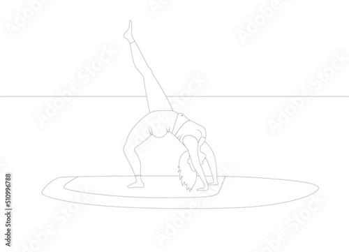 Woman doing exercise on sup board floating in sea.