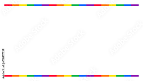 Colorful rainbow striped line border frame background design. Happy LGBT pride month theme vector template. 