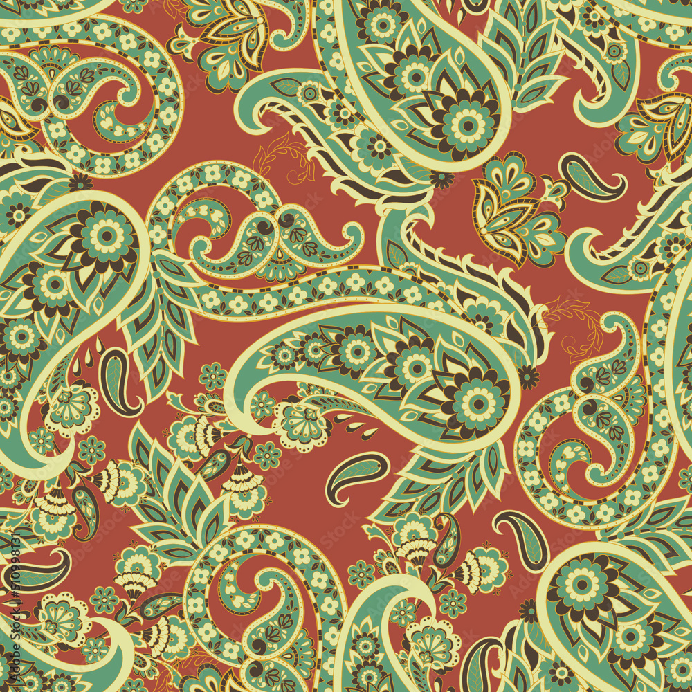 Floral Seamless Asian Textile Background. Vector Paisley Pattern