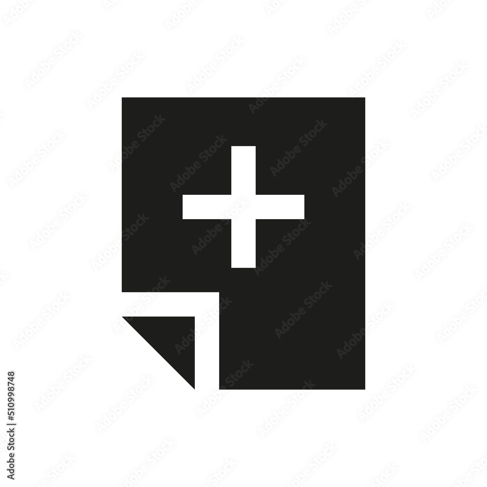 Add new document solid icon. Page plus glyph vector symbol. Add new document solid icon. Page plus glyph vector symbol.