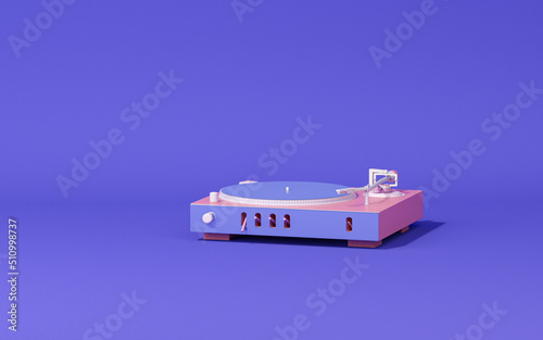 3d render of pink and purple vinyl record player. Trendy 3d rendering for social media banners, promotion, presentation, image. Fashion scene on the website.
