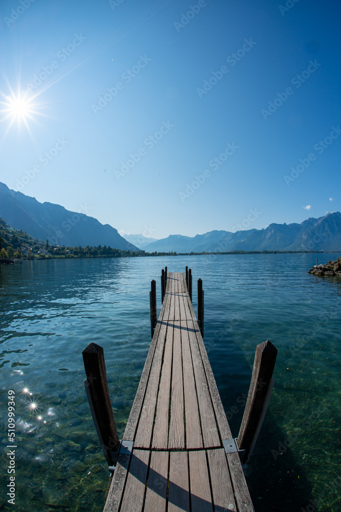 Lake Geneva Wooden Jetty Wide Angle