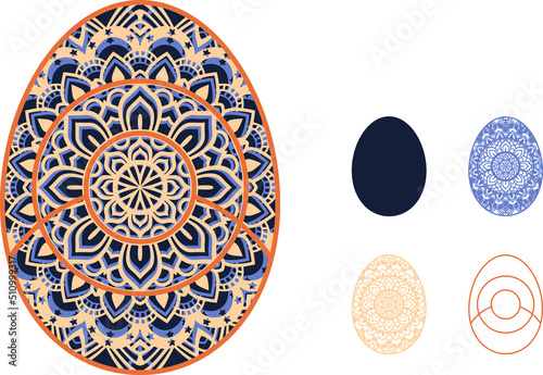 Mandala design. This design consists of several layers. You can change the color and size of the design. Cut each layer and glue together.