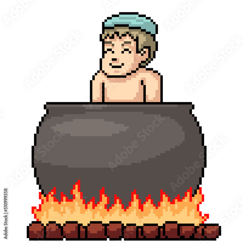 pixel art man boil pot