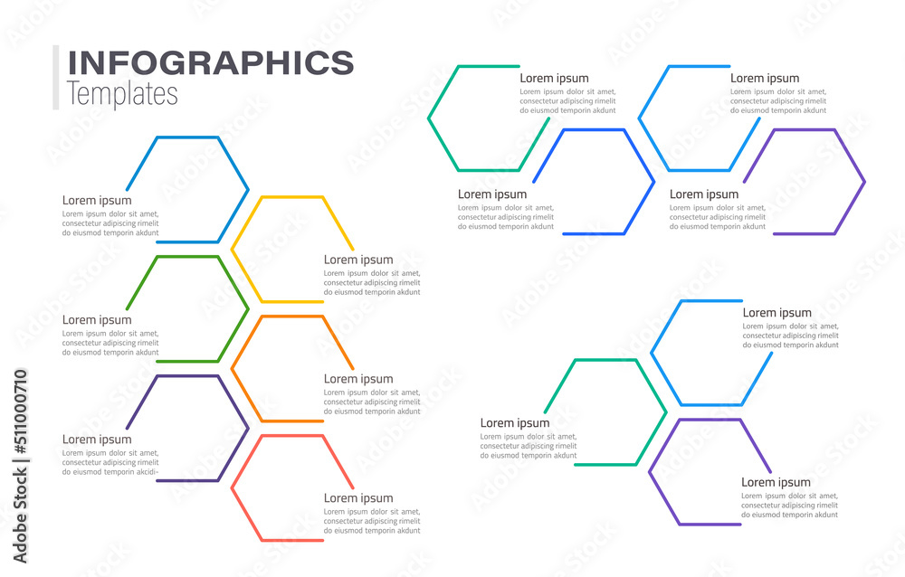 Multicolor honeycomb shaped infographic chart design template set ...