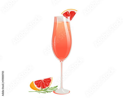 Grapefruit cocktail in a tall glass.Summer alcoholic drink with a slice of grapefruit.Grapefruit bellini.