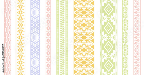 Embroidery ribbon vector patterns, lace seamless border, fashion edge stripes.