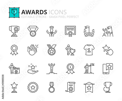 Simple set of outline icons about awards and acknowledgements