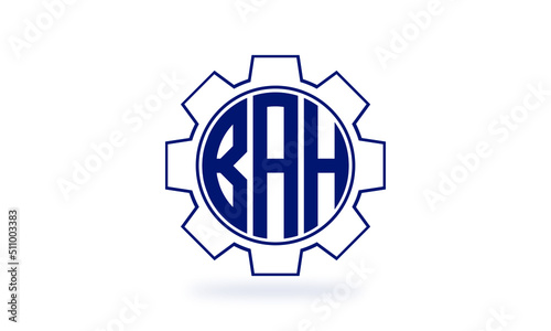 BAH three letter industrial logo with gear icon logo design vector template. mechanical logo | servicing logo | engineering logo | initial letter logo | flat logo | minimalist logo | wordmark logo |	
