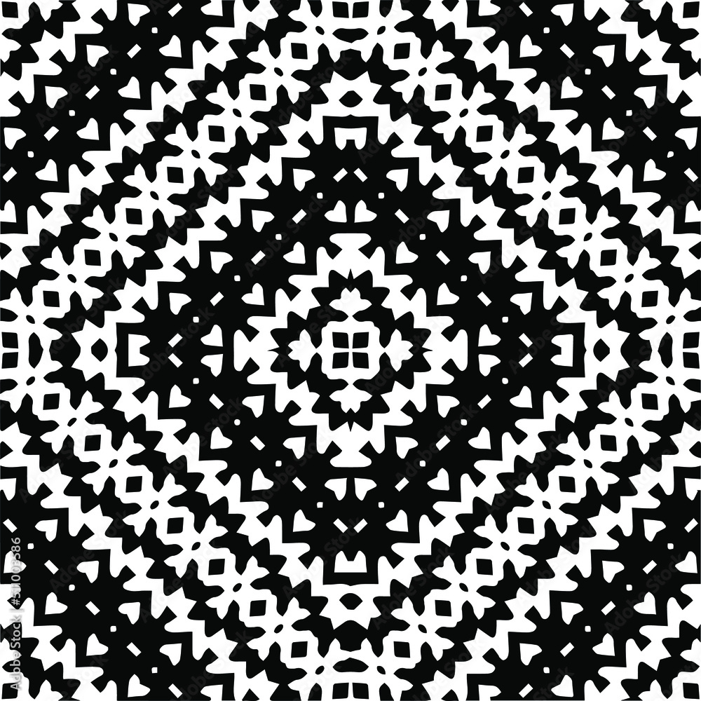 Abstract geometric seamless pattern.  Black and white vector background. black mandala.