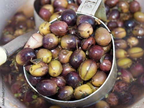Pickled olives, a market delicacy in Portugal
