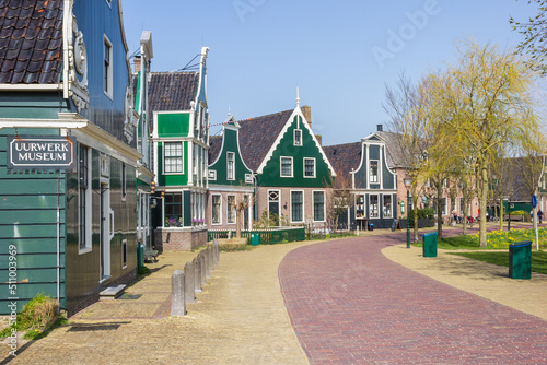 Traditional dutch houses and museum in the central street of Zaanse Schans, Netherlands