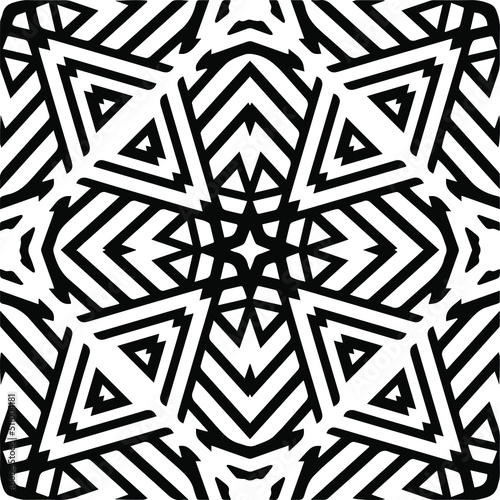 Abstract geometric seamless pattern. Black and white vector background. black mandala.