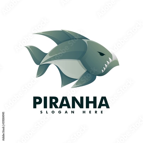 Vector Logo Illustration Piranha Gradient Colorful Style.