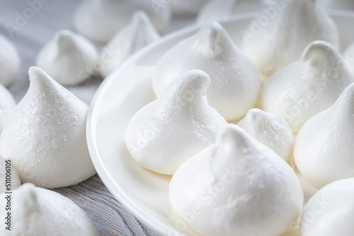 French dessert Meringue prepared from whipped with sugar and eggs