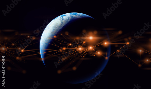 Fototapeta Naklejka Na Ścianę i Meble -  earth and network of internet satellite for telecom,globe data cloud storage of 5g, global networking of social data communication business, Elements of this image furnished by NASA