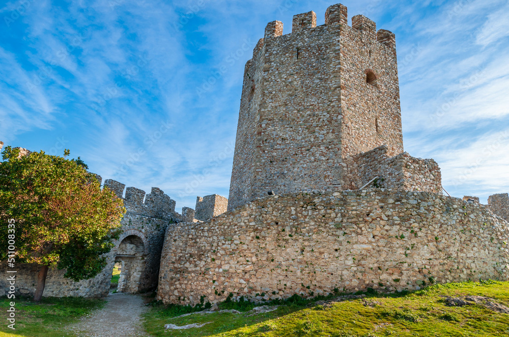 Pieria Greece, Platamon castle, the imposing medieval fortress located southeast of mount Olympus is one of the most impressive and well preserved castles in Greece.
