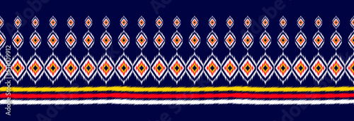 Border ethnic ikat pattern art. Fabric American, mexican style. Geometric striped native. Design for background, illustration, fabric, clothing, textile, print, batik, embroidery.
