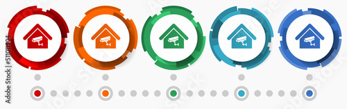 Cctv camera, home security concept vector icon set, flat design pointers, infographic template