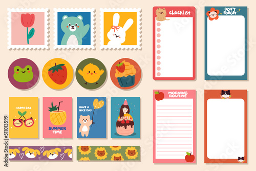 collection of note paper, planner stickers, to do list for weekly or daily planner, school scheduler and organizer