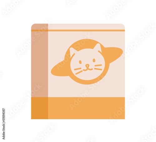 Cats food in box. Kittens feed in package. Feline animals treats. Vet pets product in pack for kitties. Flat vector illustration isolated on white background
