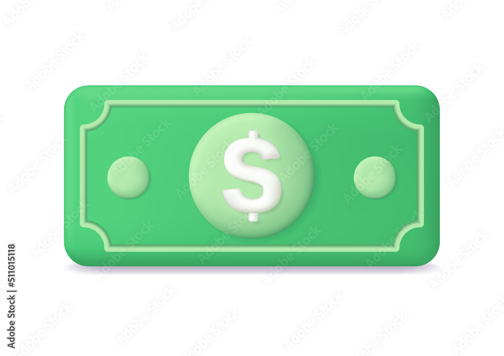 Dollar icon. 3d dollar money. 3d bill. Dollar currency. Cash banknote. Green paper money. Cartoon finance icon for bank, cost and loan. American currency. Vector Dollar icon. 3d dollar money. 3d bill. Dollar currency. Cash banknote. Green paper money. Cartoon finance icon for bank, cost and loan. American currency. Vector