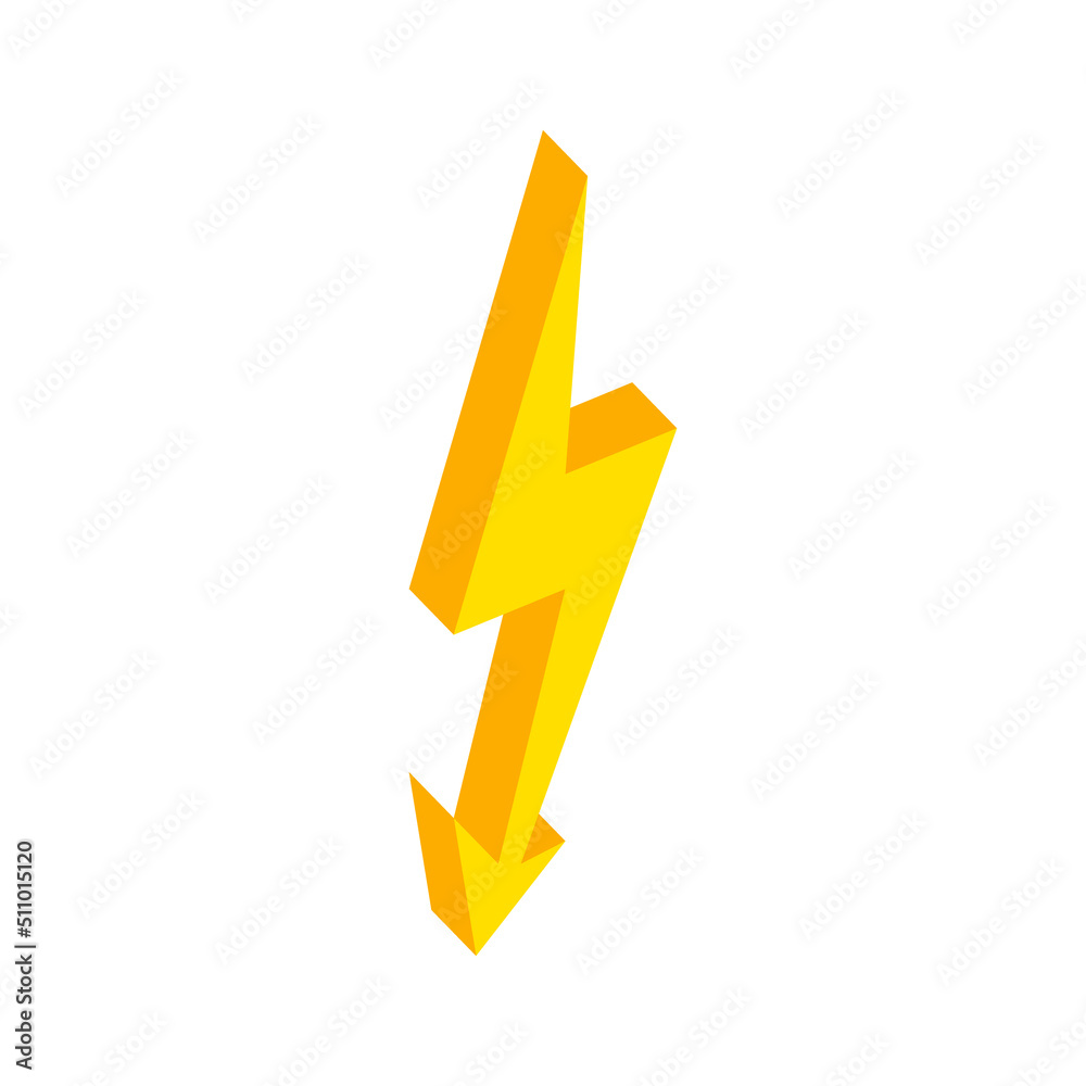 Lightning. 3d Bolt. Isometric thunder icon. Flash of energy. Electric power of lightening in storm. Element for nature, fast, charge, battery and danger. Vector Lightning. 3d Bolt. Isometric thunder icon. Flash of energy. Electric power of lightening in storm. Element for nature, fast, charge, battery and danger. Vector