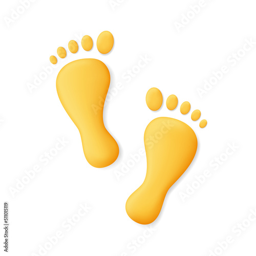 Human footprint. 3d human footprint. 3d footprint icon. Silhouette of baby foot. Path of barefoot. Cartoon footstep isolated on white background. Vector