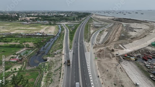 view of highway - Chittagong ring road highway aerial view- drone footage - pagenga chittagong road aerial view footage photo