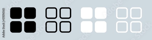 Main menu icon in black and white colors. Application list icon collection.