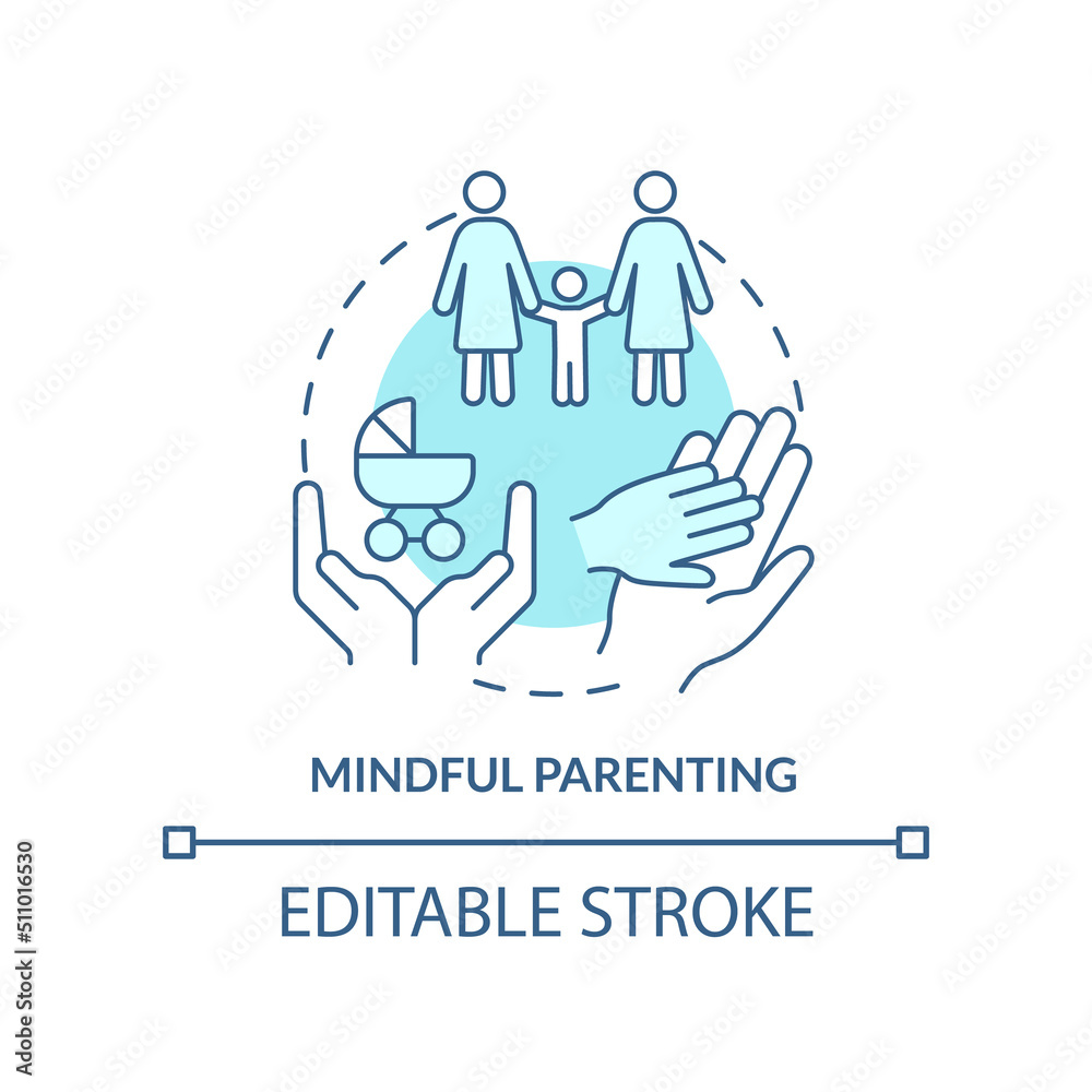 Mindful parenting turquoise concept icon. Motivated decision. Same-sex parenting abstract idea thin line illustration. Isolated outline drawing. Editable stroke. Arial, Myriad Pro-Bold fonts used Mindful parenting turquoise concept icon. Motivated decision. Same-sex parenting abstract idea thin line illustration. Isolated outline drawing. Editable stroke. Arial, Myriad Pro-Bold fonts used
