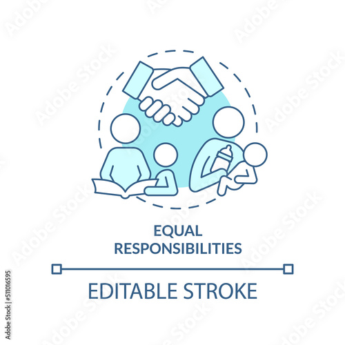 Equal responsibilities turquoise concept icon. Benefit of same-sex parenting abstract idea thin line illustration. Isolated outline drawing. Editable stroke. Arial, Myriad Pro-Bold fonts used