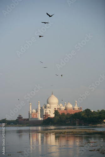 Taj Mahal seen from river, Agra, India