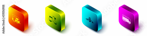 Set Isometric Rv Camping trailer, Scooter, Plane and Bus icon. Vector