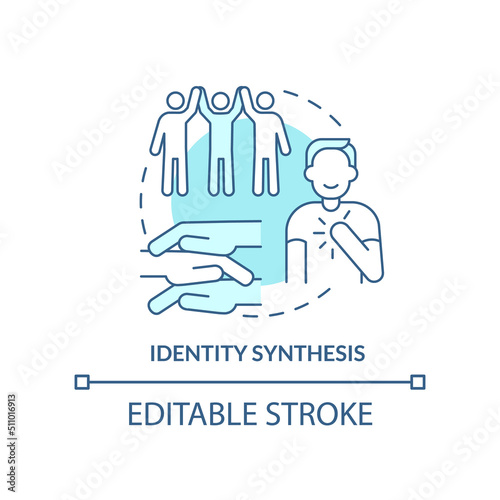 Identity synthesis turquoise concept icon. Sexual orientation. Stage of coming out abstract idea thin line illustration. Isolated outline drawing. Editable stroke. Arial, Myriad Pro-Bold fonts used