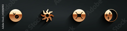 Set Venus symbol, Sun, Gemini zodiac and Eclipse of the sun icon with long shadow. Vector