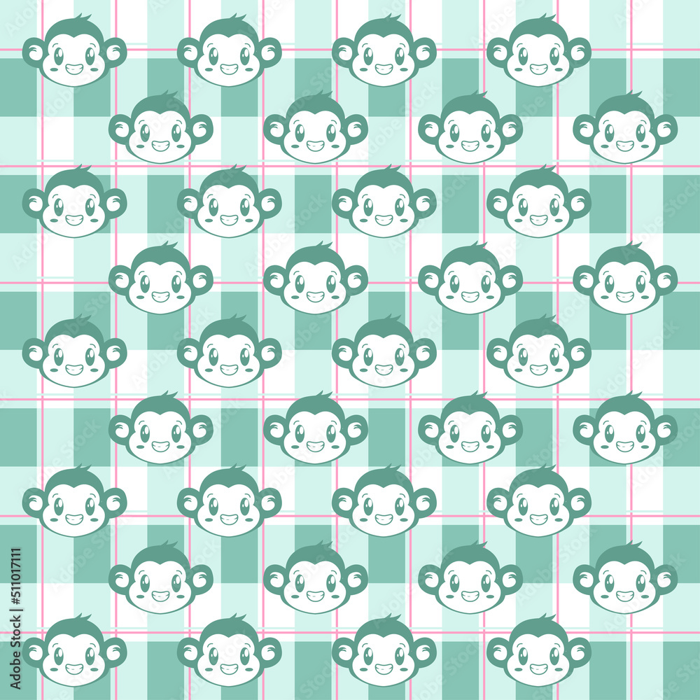 green monkey with green pink plaid pattern vector background. green plaid on the fabric pattern. Square pattern for cloth. green square background. green monkey with green pink plaid pattern vector background. green plaid on the fabric pattern. Square pattern for cloth. green square background.