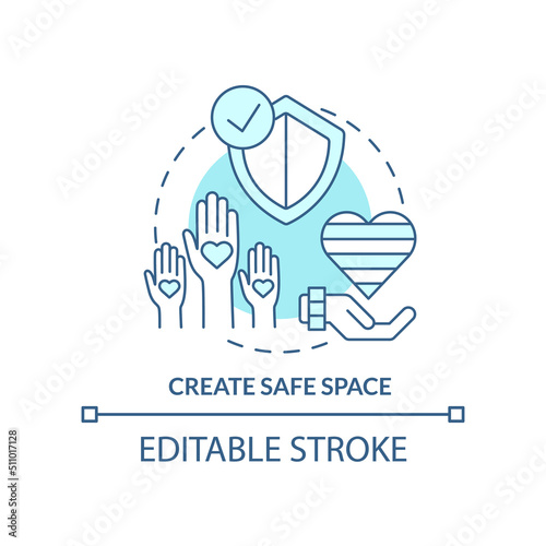 Create safe space turquoise concept icon. Helping others. Supporting LGBT youth abstract idea thin line illustration. Isolated outline drawing. Editable stroke. Arial, Myriad Pro-Bold fonts used